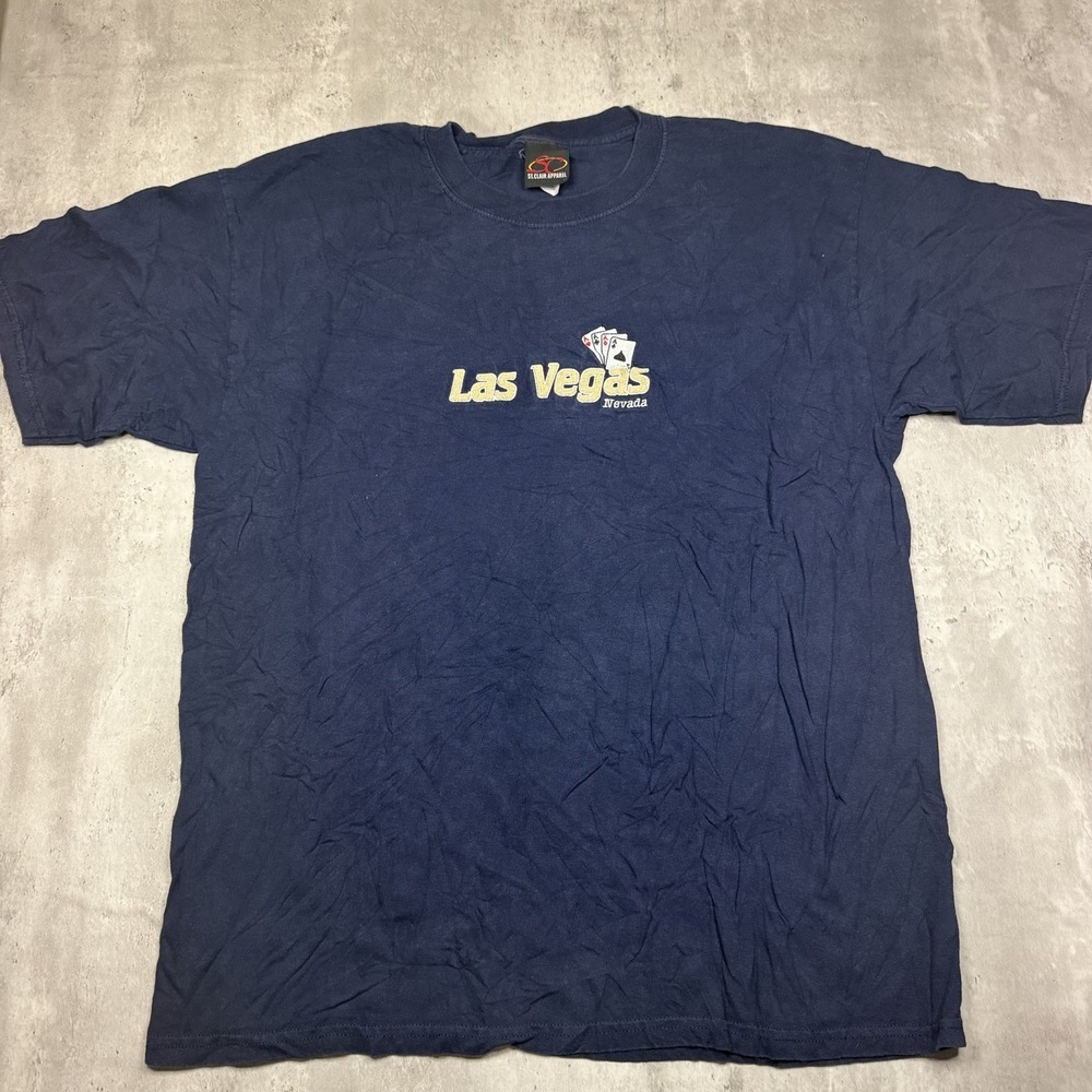 Vintage Las Vegas Nevada Card Poker Gambling Embroidered Shirt Navy Size XL